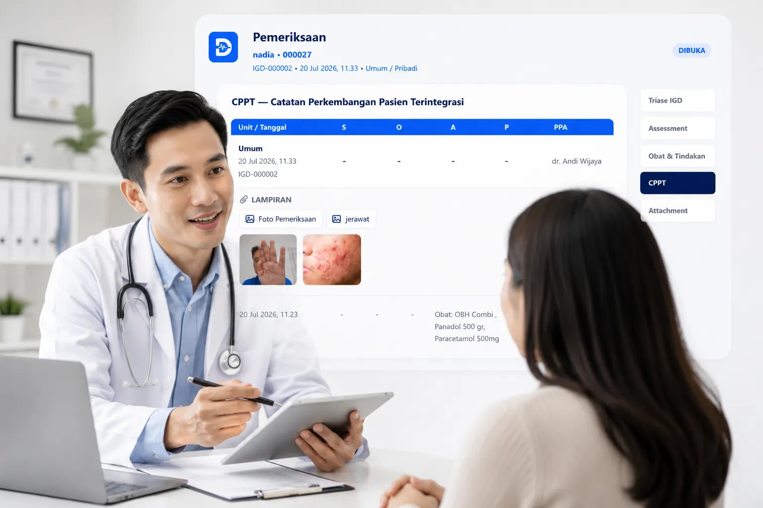 Dokter menggunakan rekam medis elektronik DHealthcare
